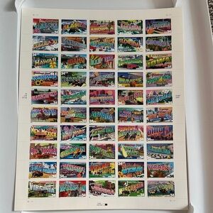 Vintage United States Greetings From 50 States Stamp Sheet